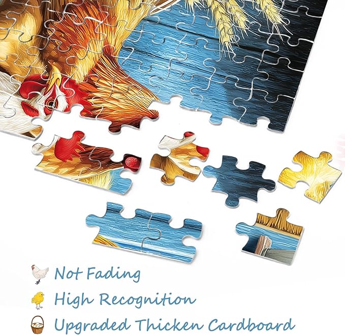 Chicken Farm Puzzle for Adults 1000 Pieces, Animal Flower Jigsaw Puzzle, Sunflower Thanksgiving Nature Rooster Barn Country Puzzle