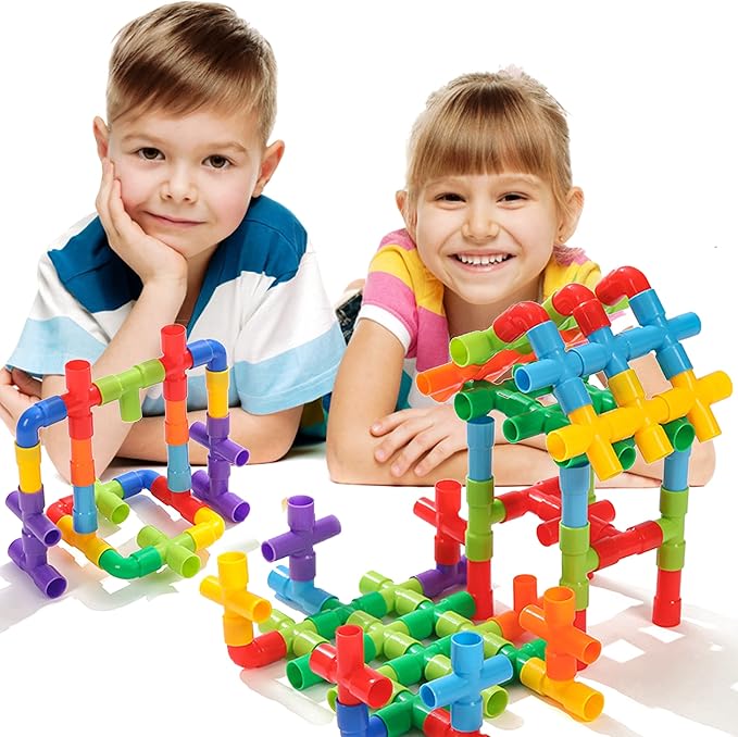 Pipe Building Toys, Early Learning Educational Tubular Pipes, Kids Building Blocks, STEM Toys for 3 Year Old + Boys and Girls, 72 Pcs Stim Toy Set