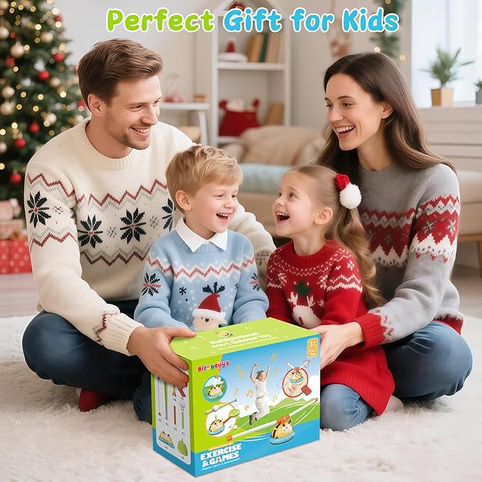 4 in 1 Musical Jump Toy, Toss Ring & Baseball Game, Indoor Outdoor Toys for Kids 4-8, Inside Outside Family Sports Games for Ages 3-7, Ideal Birthday, Party Favor Gifts for Boys Girls Ages 3 4 5 6 7 8