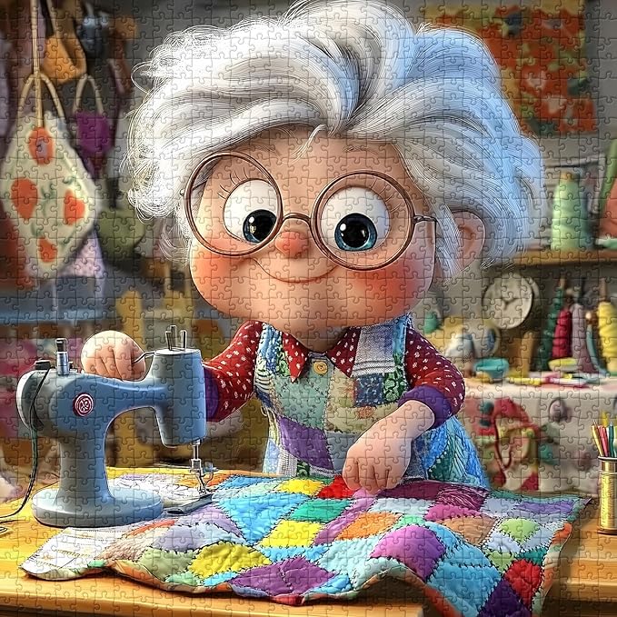 Sewing Machines 1000 Piece Puzzle for Adults, PICKFORU Sew It with Love Jigsaw Puzzle, Challenging Colorful Grandma Quilt Patchwork Theme as Home Decor