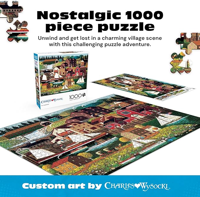 Buffalo Games The Cambridge by Charles Wysocki 1000 Piece Jigsaw Puzzle for Adults Classic Americana Harbor Scene with Reference Poster Made in The USA