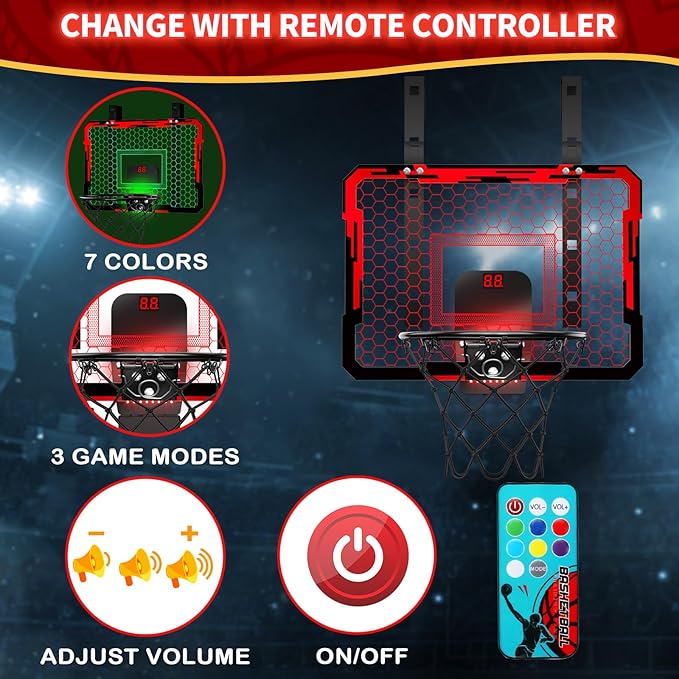 QDRAGON Mini Basketball Hoop, Over The Door Indoor, with 3 Balls/Inflator/Breakaway Rim, Basketball Toy Gifts for Kids and Adults, Suit for Bedroom/Office/Outdoor