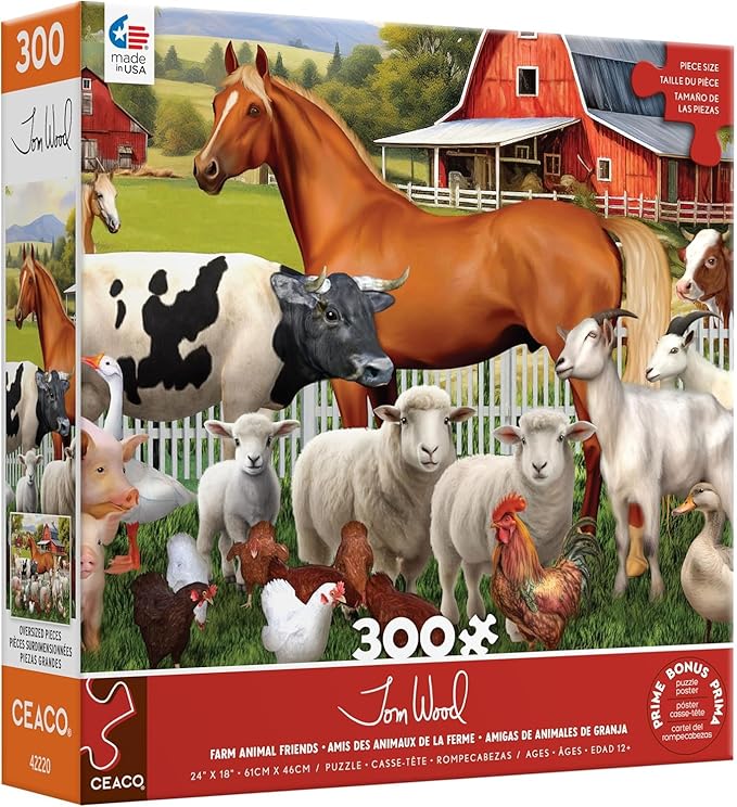 Ceaco - Tom Wood - Farm Animal Friends - 300 Oversized Piece Jigsaw Puzzle