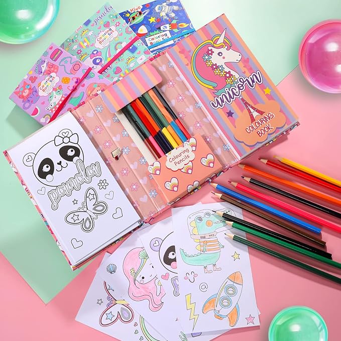 Unicorn Coloring Book Set with Coloring Pages & Colored Pencils, Art Supplies for Kids Ages 4-6-8, Arts Crafts Travel Coloring Kit for Girls 4 5 6 7 8 Year Old Birthday Gifts