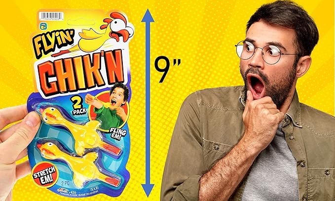 JA-RU Mini Rubber Chicken Slingshot Toy (1 Pack, 2 Chicken Flingers) – Finger Slingshot Toys for Kids, Funny Gag Gifts, Bulk Party Favors, Goodie Bag Stuffers & Classroom Prizes. 426-1A