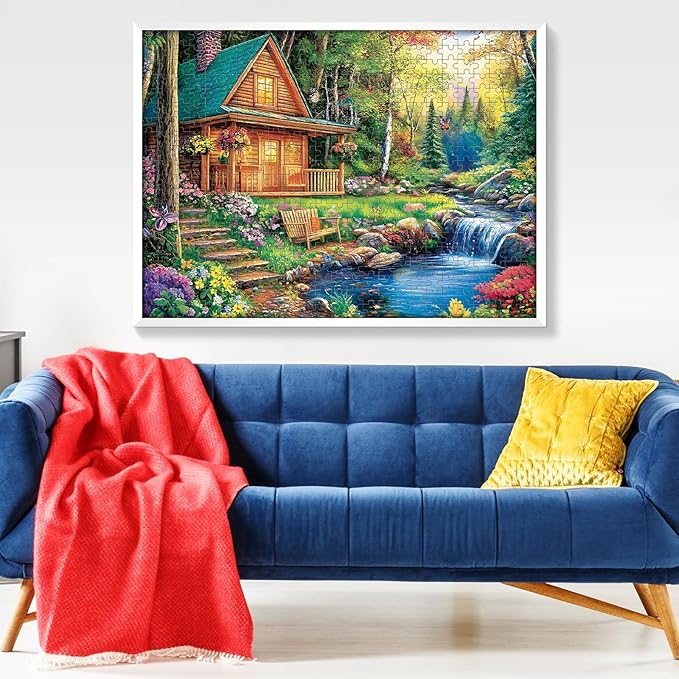 500 Pieces Jigsaw Puzzles for Adults, Forest Cabin Puzzle for Adults Seniors, River Flowers Puzzle 500 Pieces, Gift for Birthday, Home Decor, Fun for Family Entertainment(20.5 * 15 in)
