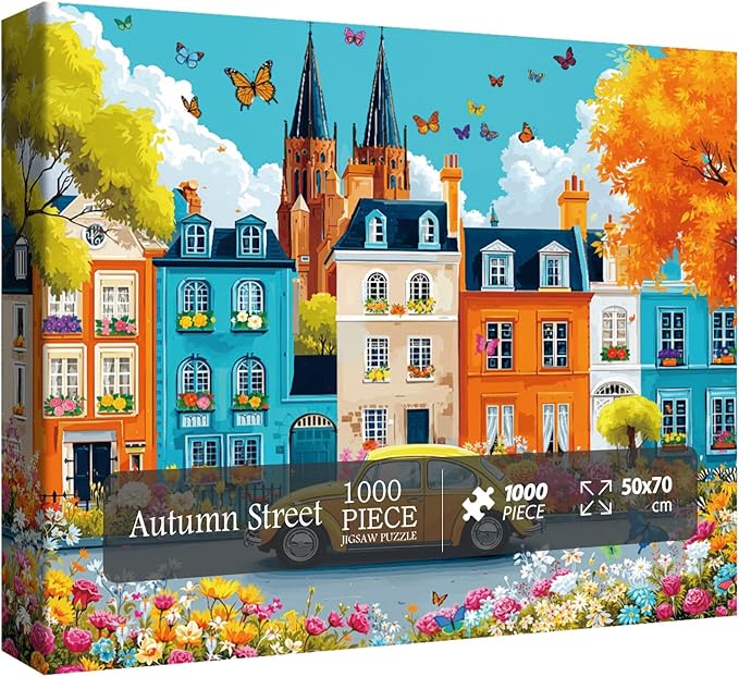 Fall Autumn Puzzle for Adults 1000 Pieces, Colorful Thanksgiving Jigsaw Puzzle, Butterfly Flower Floral Garden Puzzle