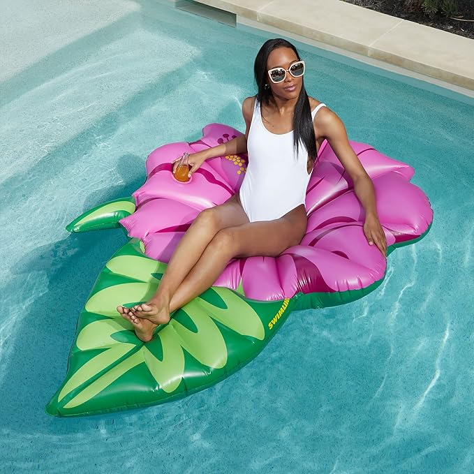 SWIMLINE Inflatable Swimming Pool Float Lounger Raft Mattress, Fun Mat, Hibiscus Flower, Purple