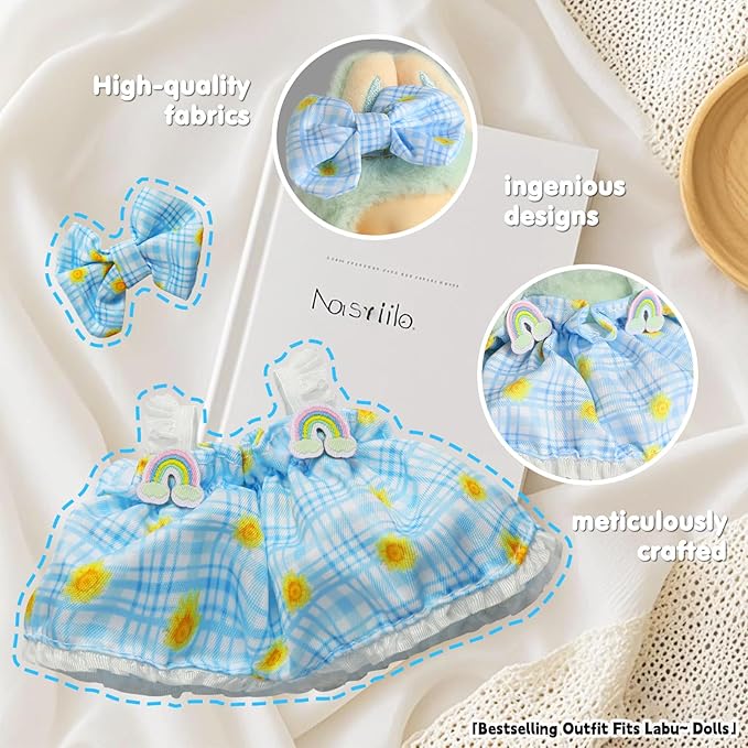 Doll Clothing for Labubu, Premium Outfits for Labubu Dressing up, Doll Accessories for Labubu with Dress, Bow(Blue)