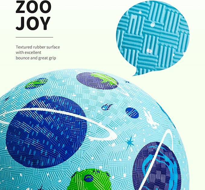 ZOOJOY Pack of 2 Cartoon Playground Balls, Balls for Toddler 3-12, 8.5" Rubber Ball Bouncy Kickball, Indoor & Outdoor Ball Game for Kids with Pump