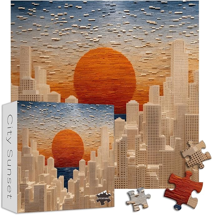PICKFORU Gradient Sunset Puzzles for Adults 1000 Pieces, Mosaic City Jigsaw Puzzles, Unique Difficult Gradient Sky Puzzle