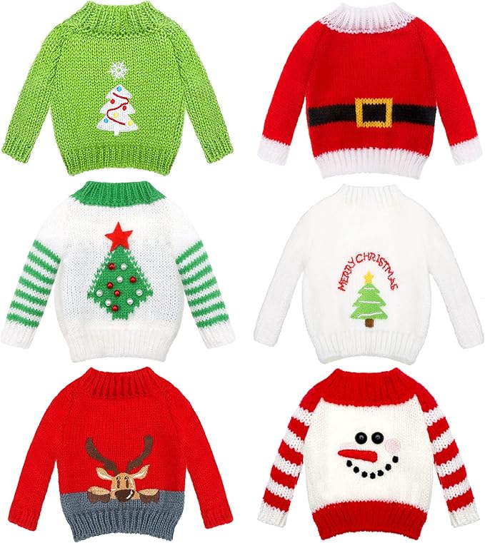 Chalyna 6 Pcs Christmas Doll Clothes Christmas Accessories Outfit Small Sweater Knitted Clothing Xmas Accessory Santa Clothing Accessories Clothes, Doll is Not Included(Cute)