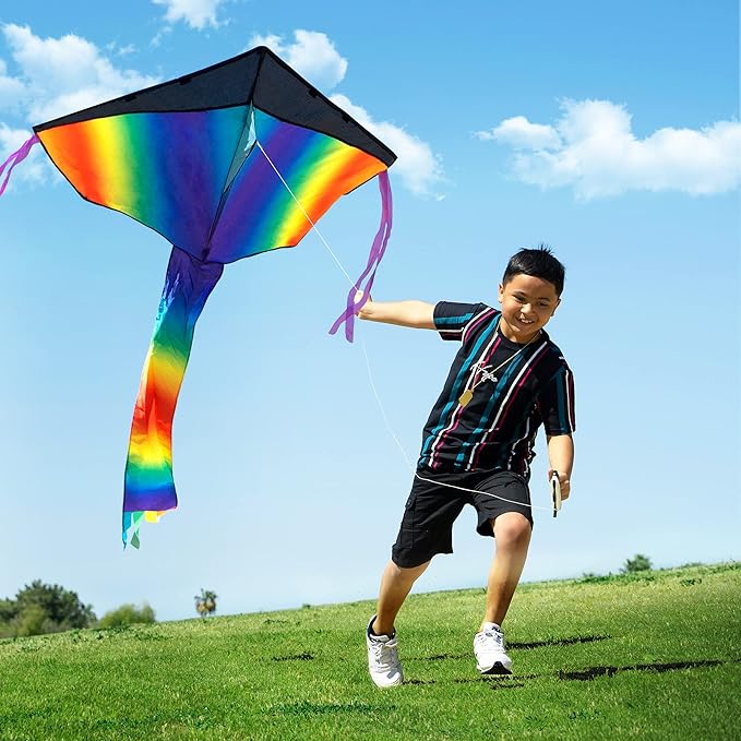 Joyin 3PCS Delta Kites for Adults & Kids, Easy to Fly Multicolor Kite with 262.5ft String, Large Beach Flying Toys for Family Activities, Outdoor Beach Games for Beginners Teens Adults