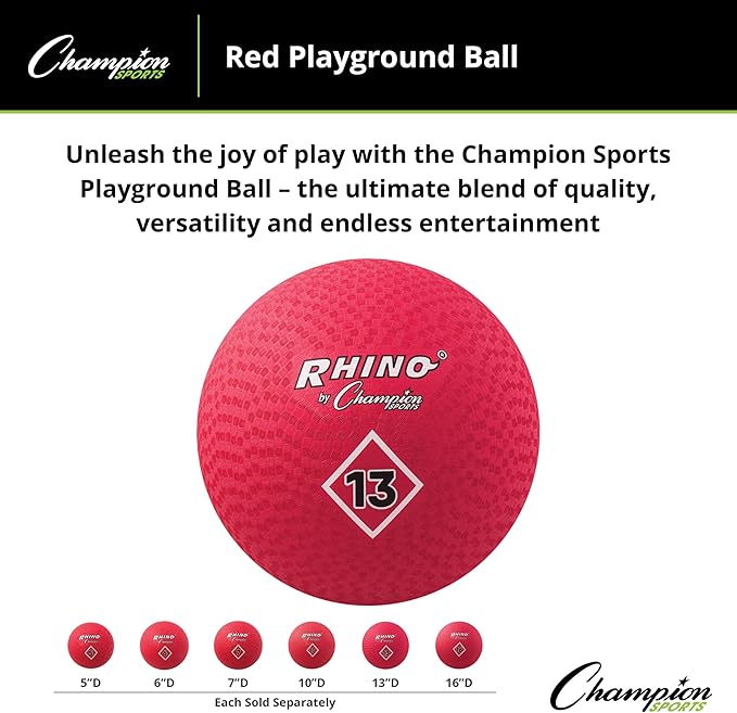 Champion Sports Playground Ball – Durable High-Bounce Ball, Sizes 5", 6", 7", 10", 13" & 16" for Gym, Recess & Play