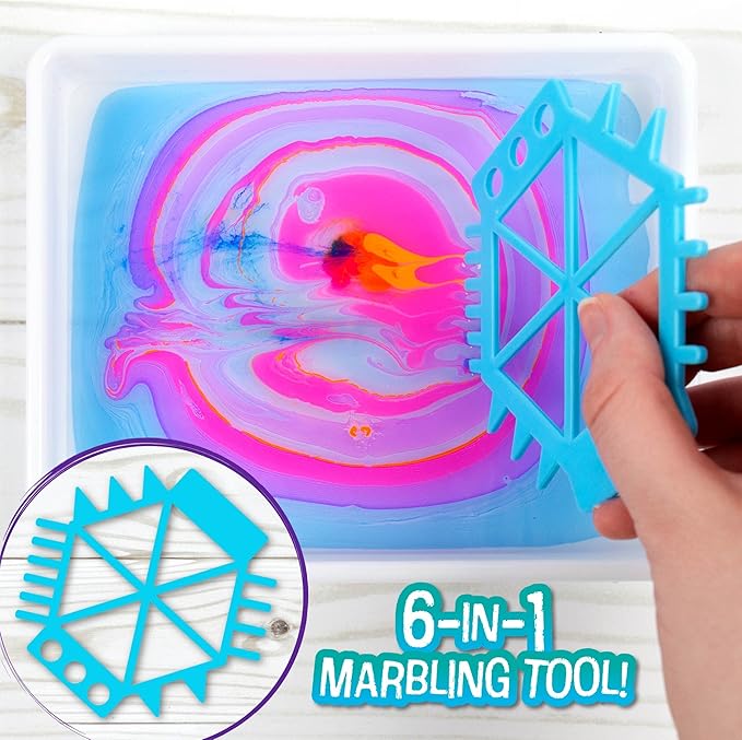 Made By Me Marbling Studio, 25-Piece Marbling Kit for Kids - Make 10 Pour Paint Art Projects - Dip & Paint Marbling Arts & Crafts for Ages 6-9 - Fun Gift