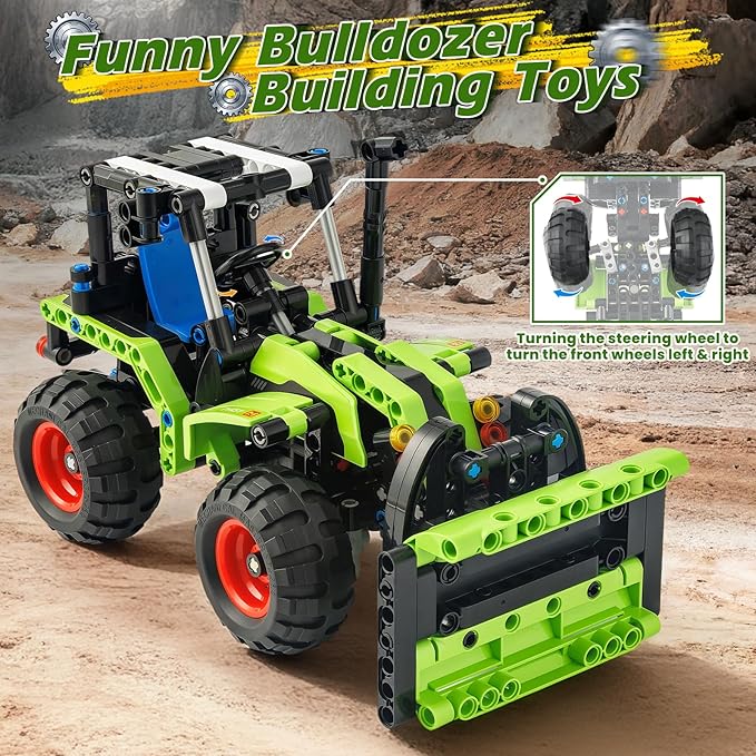 Jumlys STEM Building Toy for Kids Boys Girls Age 5, 6, 7, 8, 9, 10, 11, 12 Years Old, 2 in 1 Tractor Bulldozer Building Sets, 346 Pcs DIY Engineering Construction Building Blocks Kits