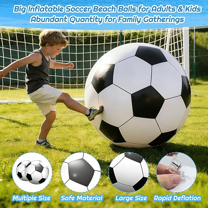 3-Pack Giant Inflatable Soccer Balls (24", 28", 40")，Giant Inflatable Football Large Sport Balls Huge Beach Balloons Oversized Soccer Party Favors Outdoor Activity Pool Decoration