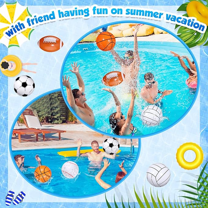 Sosation 16 Inch Inflatable Sport Balls 5 Styles Sport Beach Balls Swimming Pool PVC Ball Bulk Blow up Sports Party Decorations for Family Outdoor Beach Pool Water Sports(15 Pieces)