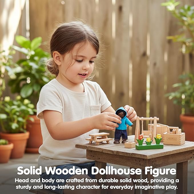 PlanToys® Boy Wooden Dollhouse Figurine | Poseable 1:12 Scale Mini Doll (4 Inch) | Dollhouse Accessories for Pretend Play | Eco-Friendly Montessori Toy for Kids Ages 3+