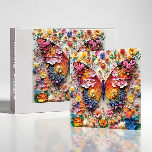 1024 Piece Butterfly Flowers Jigsaw Puzzle for Adults, Colorful Flowers Puzzles for Adults 1000 Pieces, Challenging Puzzle for Friends Family Activity Game Nights, Finished Size 19.7" x 19.7"