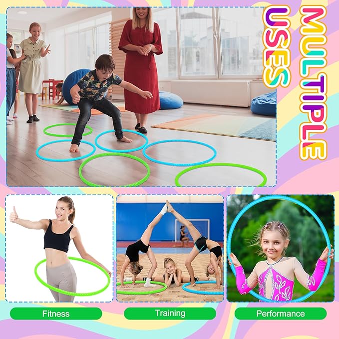 6 Pcs Exercise Hoop Detachable Fitness Rings Adjustable Plastic Toy Fitness Hoop Playground Toys Colored Circles for Teens Games Gymnastics Agility, 28 Inch(Green,Blue)