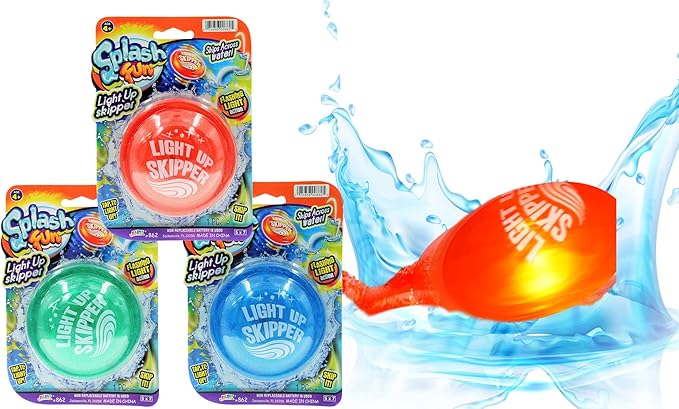JA-RU Light Up Water Skipper Disc (3 Discs) – Water Skipping Toy for Kids, Pool & Travel Beach Toys for Summer Outdoor Play, Party Favors & Easter Basket Stuffers – 862-3p