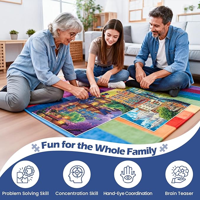 2 Pack 500 Pieces Puzzle for Adults,Venice Building Jigsaw Puzzles 500 Pieces City Night Puzzles for Adult Puzzles No Dust Colorful Premium Cardboard Puzzle Games Family Activity Great Gift