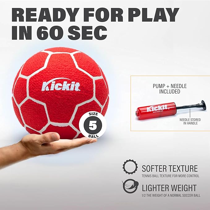 Kickit Soccer Tennis Game Set PRO, Portable 12' Wide x 3' High Net & Soft Lightweight Ball, Play Outdoors, Indoors, Backyard, Beach, Complete Skills Training & Travel Friendly