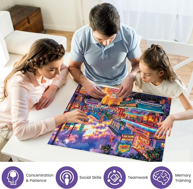 300 Piece Puzzle for Adults,Night Car Life Jigsaw Puzzle for Adults Teens,Large Piece Puzzle for Kids Ages 8-10 10-12,Classic Cars Vintage Puzzles,Challenging Family Game Great Gift,20.5x15 in