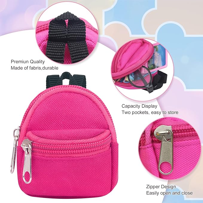 UNICORN ELEMENT 6pcs Doll Backpacks, Mini Zipper School Bags for Dolls, Cute Doll Bags School Supplies Backpack for Doll Accessories