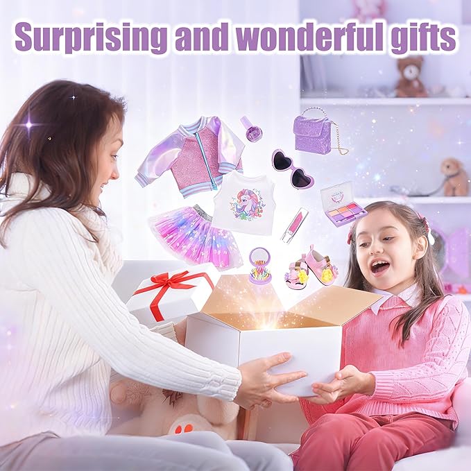 ebuddy 18 Inch Doll Clothes and Accessories - Unicorn Outfit with Glitter Jacket, Tulle Skirt, Purse, Sunglasses & Accessories for 18" Dolls (Doll Not Included)