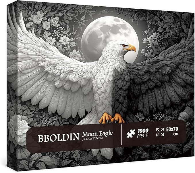 Flower Eagle Puzzles for Adults 1000 Pieces Nature, Magic Bird Black White Art Jigsaw Puzzles, Fantasy Wildlife Moon Impossible Hard Difficult Challenging Puzzle