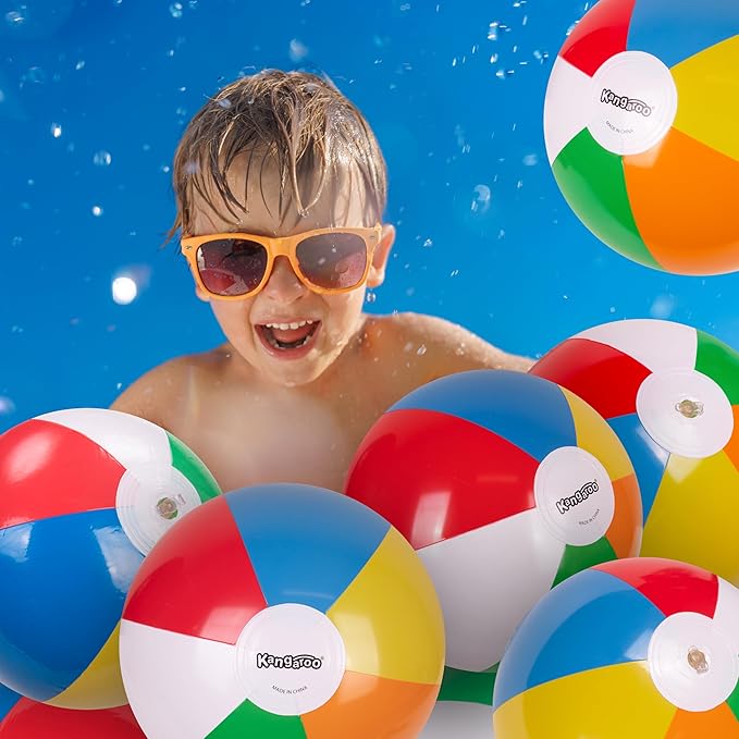 Kangaroo 12 Pack Inflatable Beach Balls for Kids & Adults – 12” Colorful Pool Fun Party Favors, Bulk Beach Toys for Swimming Games, Luau, Birthday, Summer Pool Party Decorations Supplies