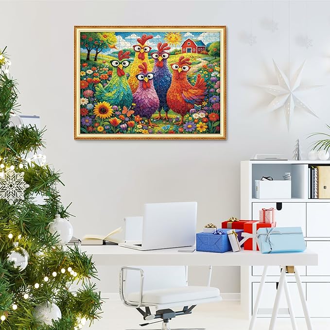Puzzles for Adults 500 Pieces,Colorful Chicken Puzzle for Adults,Garden Farm Flower Animal Rooster Themed Jigsaw Puzzle for Seniors,Patchwork Art Challenge Puzzle & Holiday Party Gifts,20.5x15 in