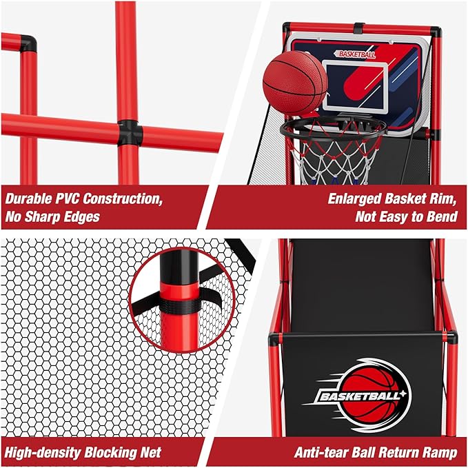 Basketball Arcade Game Indoor Outdoor, Kids Basketball Hoop with 4 Balls & Pump, Single Shot Basketball Game at Home, Carnival Games Sport Toys for Boys Girls Teens