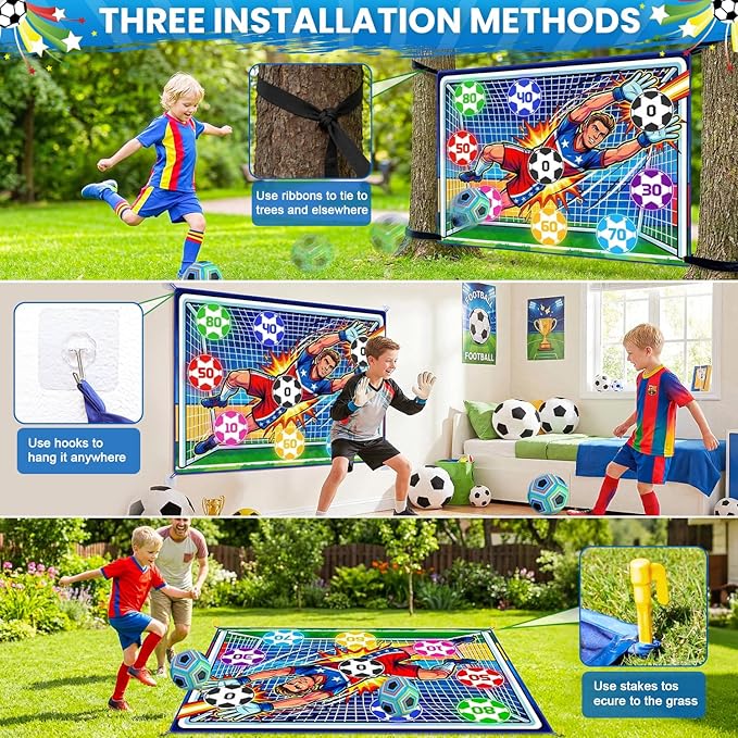 Upgraded Toy Soccer Game Set for Kids, Indoor Outdoor Backyard Toss Soccer Goal Game with 2 Balls, 1 Flannel Target, Soccer Toys for Boys and Girls 3-5 6-8 8-12 Years Old Kids Birthday