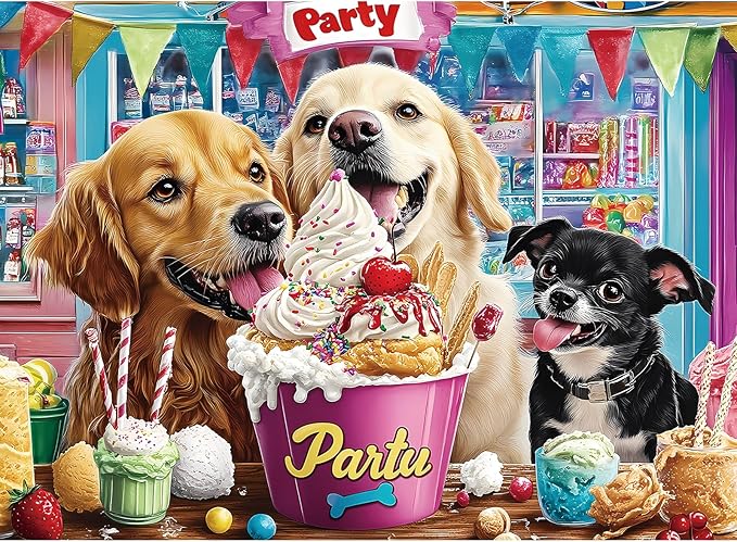 300 Pieces Puzzles for Adults | Dog Birthday Party Jigsaw Puzzles 300 Piece for Children Adults Seniors | Sturdy,Safe | Engaging & Educational Toys Great Gift for Boys Girls 20.5 x 15 in
