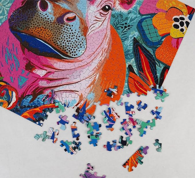 Springbok Floral Hippo Pop 500 Piece Jigsaw Puzzle for Adults and Family - Colorful Pygmy Hippo - Unique Cut Pieces - Made in USA