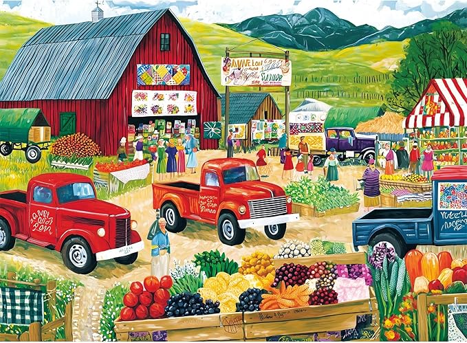 300 Piece Puzzles for Adults, Farmer’s Market Jigsaw Puzzle with Fresh Fruits, Large Piece Trucks Puzzle for Kids Ages 8-10 10-12, Fun Farm Countryside Puzzles,Family Game Great Gift 20.5 * 15in