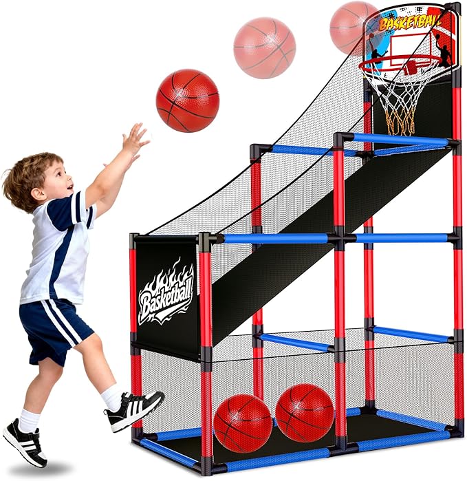Arcade Basketball Hoop Game Set with 3 Balls for Kids Age 3 to 12 Indoor Outdoor Sports Play - Easy Set Up - Air Pump Included - Carnival Birthday Party Games Yard Toys for 3 4 5 Year Old Boys Gifts