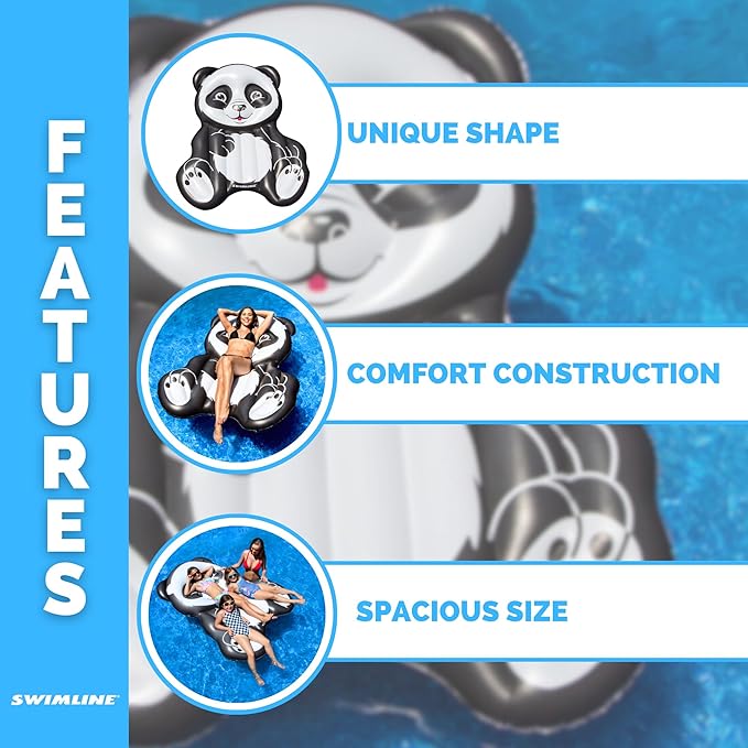 Swimline Inflatable Panda Pool Float, Black/White, 71"/50"/8"