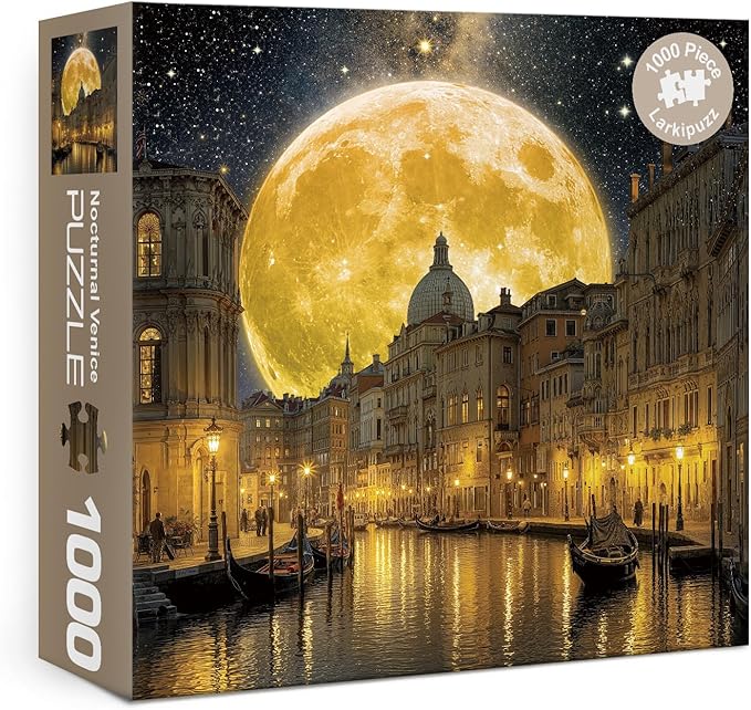 Venice Scenic Puzzles for Adults 1000 Pieces, Vintage Pretty Nature Landscape Starry Night Jigsaw Puzzle, Aesthetic Challenging Italy Moon Stars Puzzle