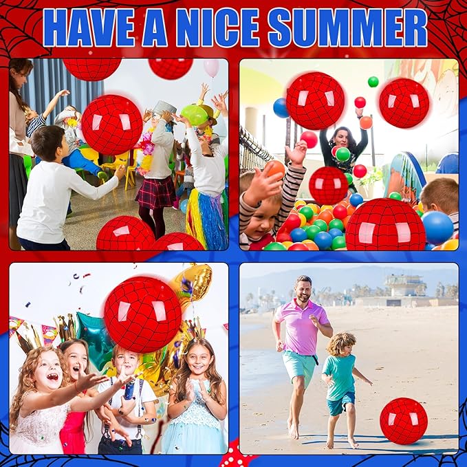4 Pack 11.81" Spider Web Themed Beach Ball for Kid Inflatable Beach Ball Bulk for Summer Pool Game Spider Red Decoration for Birthday Party End of The Year Class Party Supplies Gift