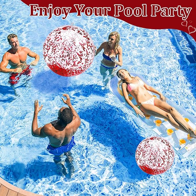TURNMEON 5 Pack Sequins Beach Ball Jumbo Pool Toys Balls Giant Confetti Glitters Inflatable Clear Beach Ball Swimming Pool Water Beach Toys Outdoor Summer Party Favors for Kids Adults