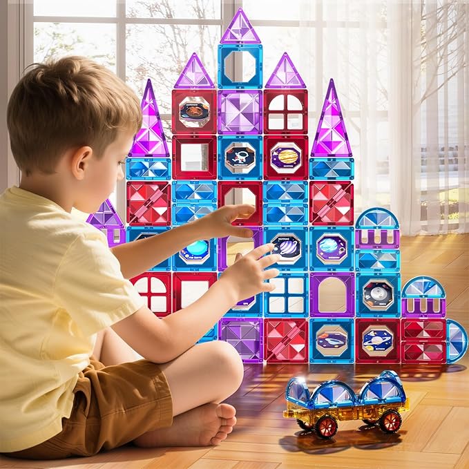 80 PCS Magnetism Blocks Tiles for Kids Ages 3 4 5 6 7 8+, Building Set for Toddlers 3-5 4-8, Stacking Blocks, Educational Construction Toy for Boys and Girls, Creative Play Birthday Gifts 2-4