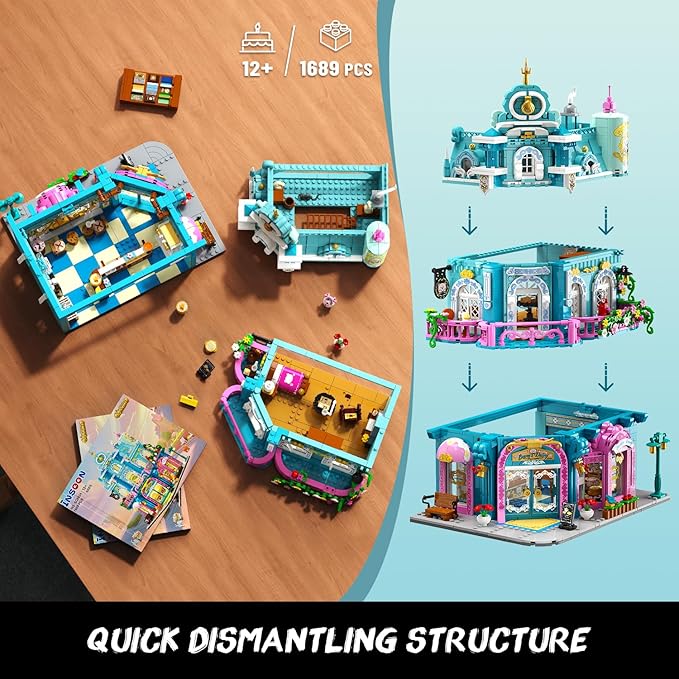 Castle Dairy Bakery Store Building Set with Light, Easter 1689 PCS City House Building Block Toy with Milk Cake Bread, Home Decor Construction Model Kit for Adults Kids Boys Girls Ages 12+