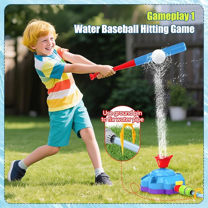 4-in-1 Water Sprinkler Baseball Toy, Water-Spraying Rocket, Water Baseball, Rocket Launch Game, Spinning Water Sprayer Outdoor Summer Toys for Boys Girls Outside Water Game Toys for Kids 3-12