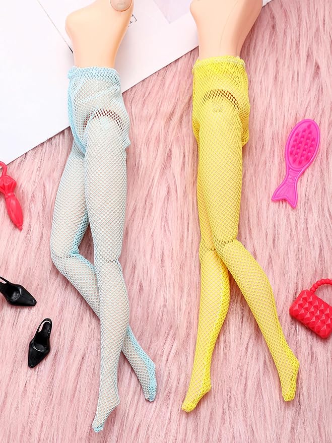 6 Pieces Doll Tights 12 Inch Handmade Doll Lace Stockings Female Long Sock Legging Casual Accessories for DIY Gifts(Plain Style)