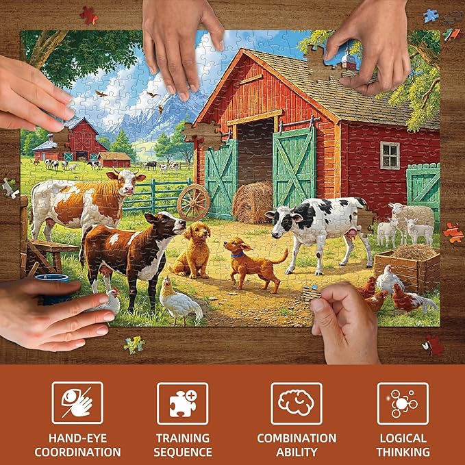 Sutinban Spring Farm Animal Jigsaw Puzzles for Adults 500 Pieces, Challenging Country Life Cows, Dogs, Chickens Puzzles for Adults Seniors, Family Game Decor Birthday Gift