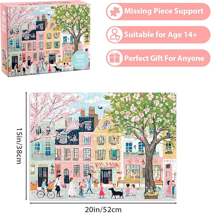 500 Piece Puzzles for Adults,Pink Garden Jigsaw Puzzle for Adults Seniors, Recycled Cardboard Puzzle 500 Piece, Challenging Game Birthday Party Activity Gift for Family Friends 20.5 * 15 inch